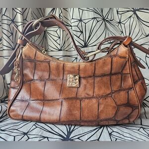 Vintage Dooney & Bourke Croc-Embossed Brown Shoulder Bag